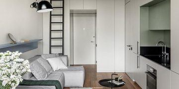 Modern, minimalista lakberendezés 38m2-en, egyedi bútorokkal és megoldásokkal