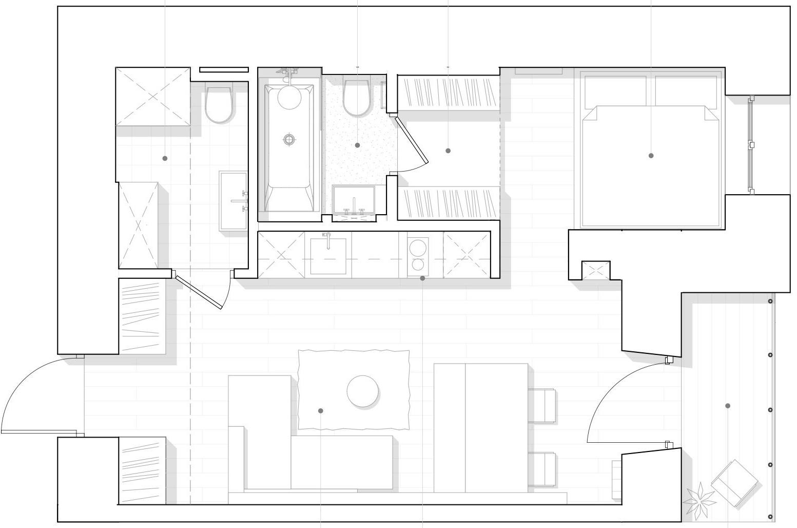 Modern, minimalista lakberendezés 38m2-en, egyedi bútorokkal és megoldásokkal
