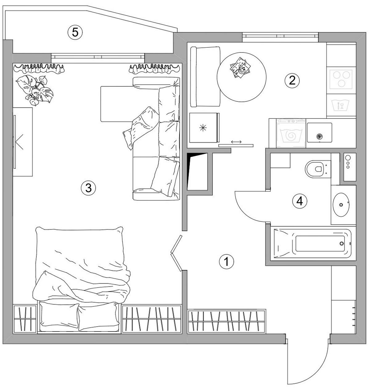 Panellakás vidám, fiatalos berendezéssel - 40m2-es, egyszobás otthon szekrényággyal