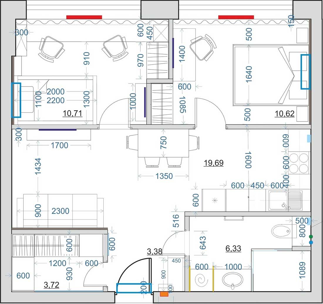 Hogyan változtattak az alaprajzon egy 58m2-es lakásban, hogy elférjen három szoba és egy gardrób
