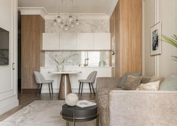 Lágy, semleges alapszín fiatal nő 47m2-es otthonában - modern és klasszikus elemek a berendezésben