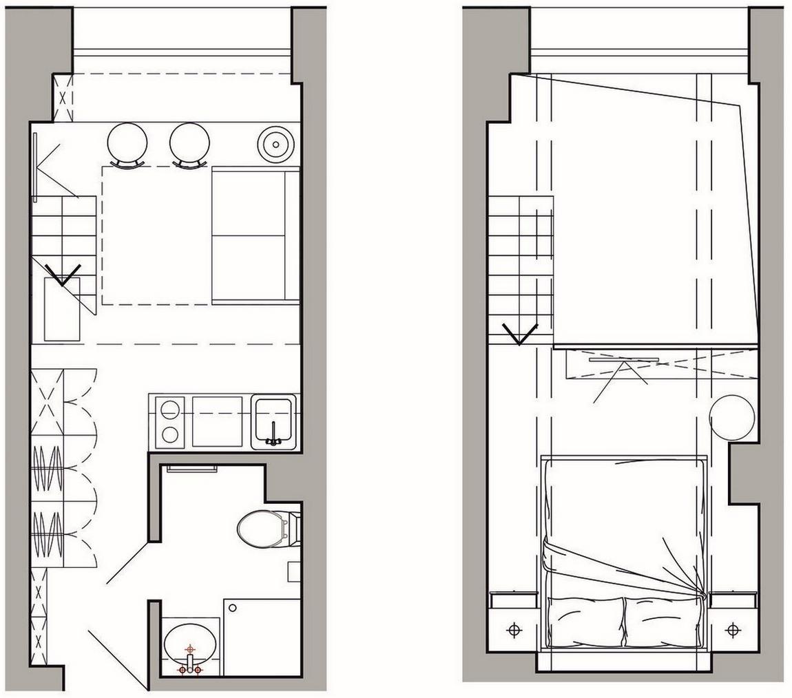 Színesen, hangulatosan berendezett pici lakás kétszintes kialakítással - 25m2-es mikro-loft