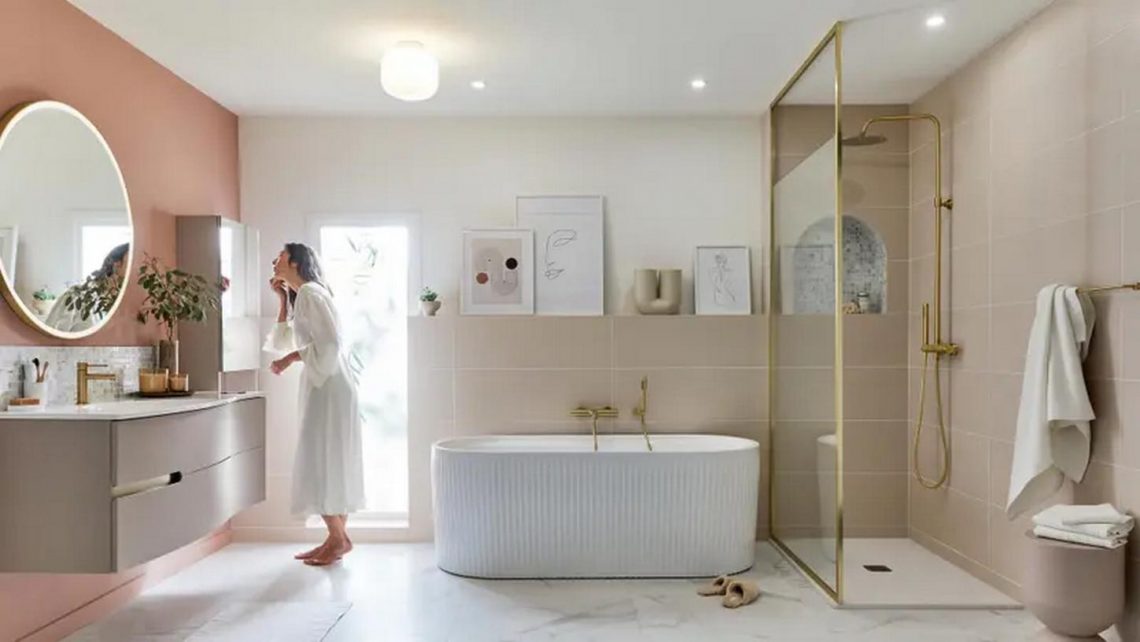 Fürdőszoba lágy színekkel és ívekkel - inspiráció a Leroy Merlin kollekciójából