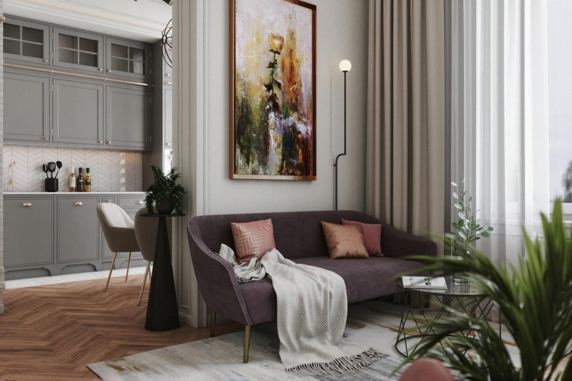 Több lakberendezési stílus szép összhangja egy 54m2-es, kétszobás lakásban