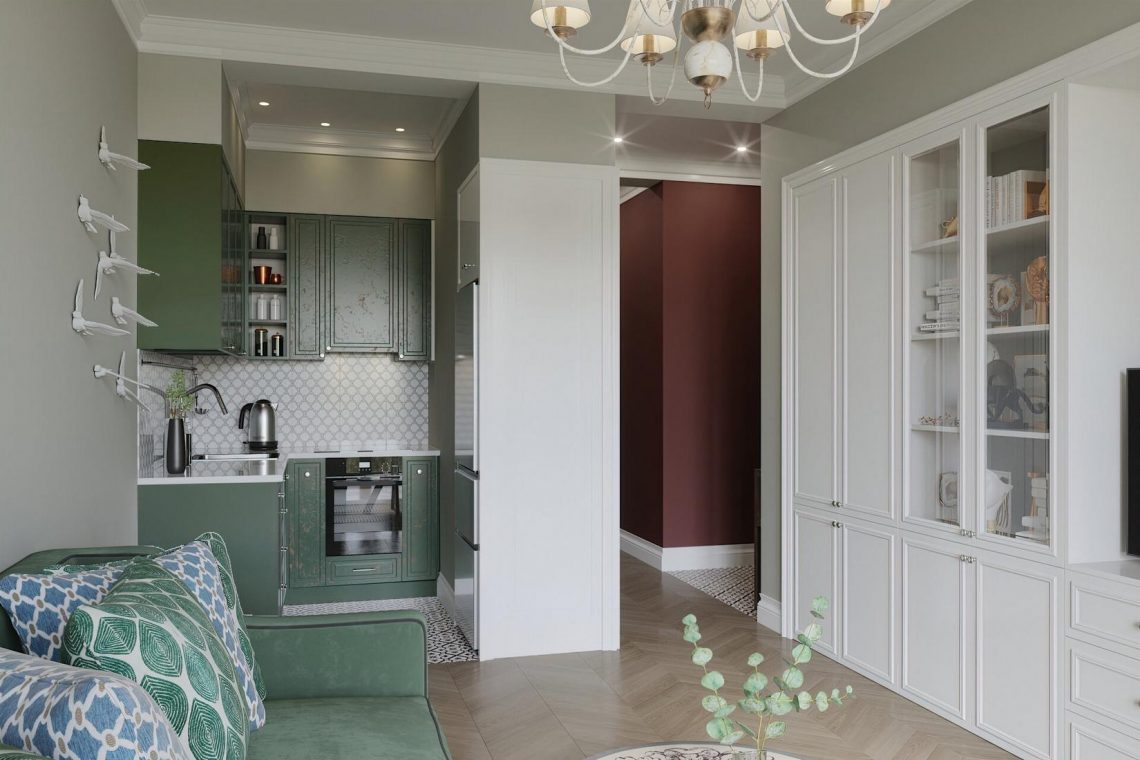 Hosszú, keskeny 60m2-es lakás szép berendezése - klasszikus stílus, keleti motívumok, természetes színárnyalatok