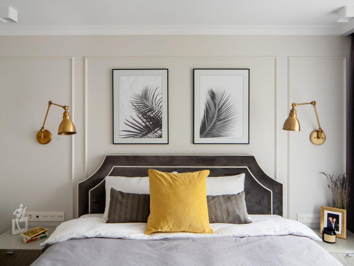 Fiatal pár kényelmes, otthonos, nyugodt otthona, 47m2-es lakás modern klasszikus stílusban berendezve