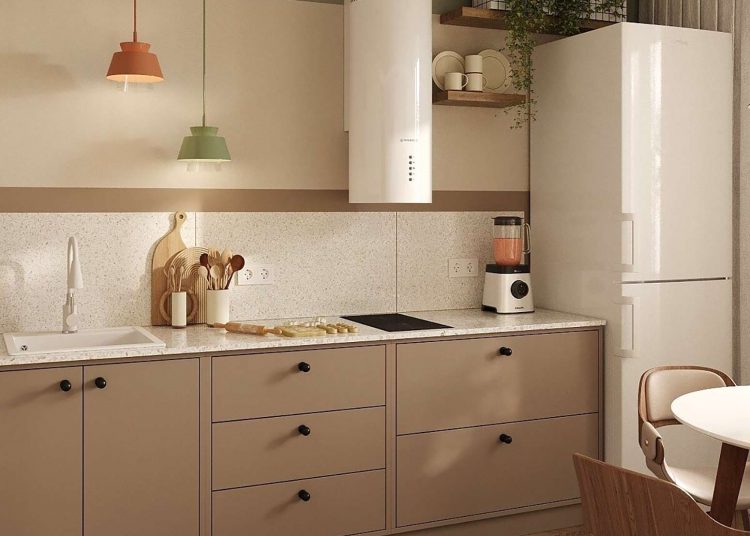 Nagyon otthonosan berendezett 35m2-es, egyszobás lakás - modern konyha gyönyörű kávé színben