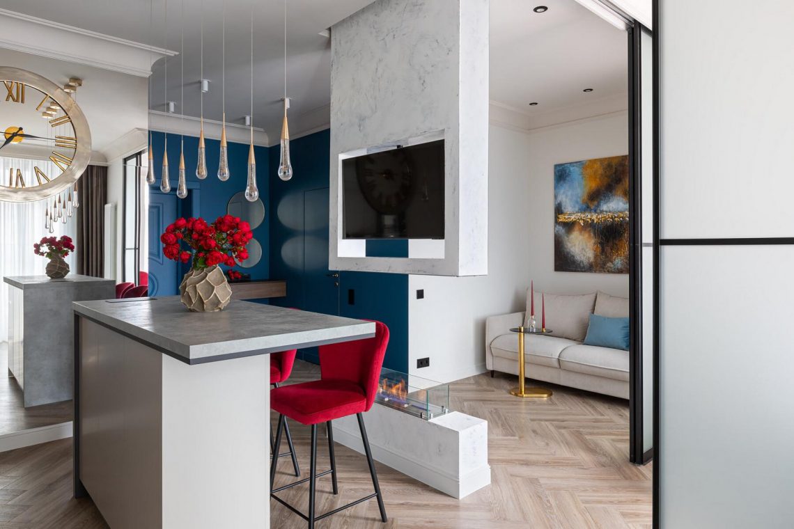 Érdekes elrendezéssel alakított kétszobássá egy egyszobás, 48m2-es lakást a lakberendező