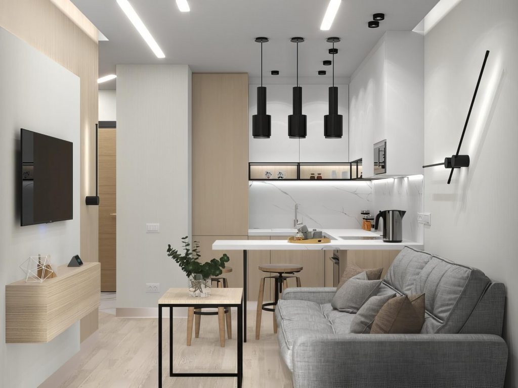 Fiatal házaspár első lakása még gyermek nélkül - könnyű, funkcionális berendezés 30m2-en