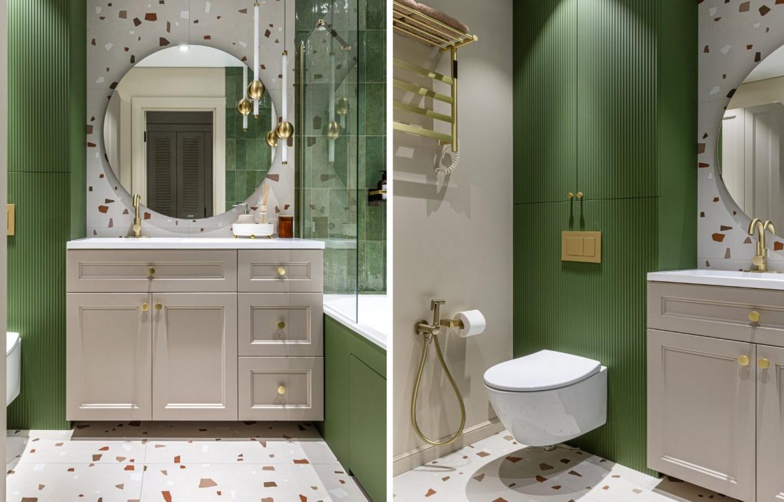 Fürdőszoba: unalmas design helyett szép szín, terrazzo burkolat és funkcionális megoldások