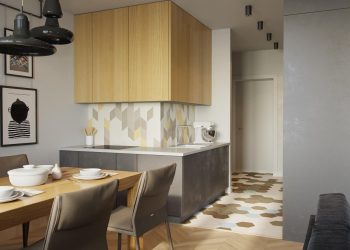 Kis lakás szokatlan konyhával, modern, érdekesen kialakított élettérrel