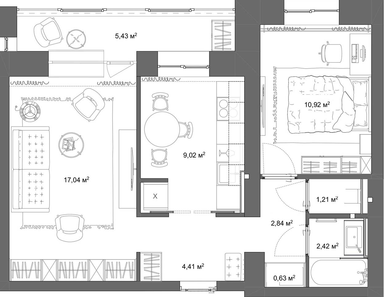 Egyetemi tanár megújult otthona teljes felújítás után, konyhával a központban - 55m2