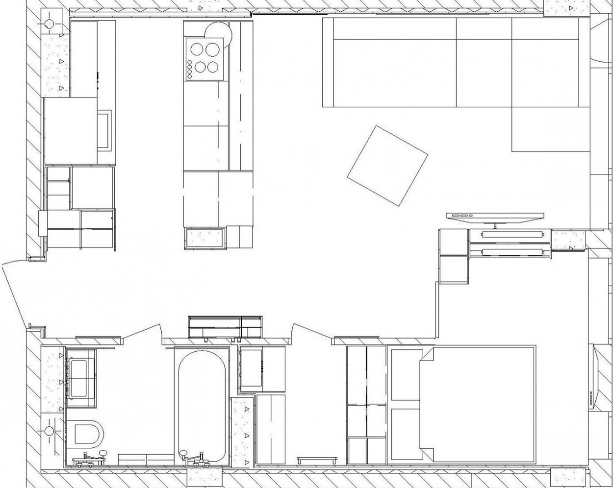 Férfias lakás stílusosan - borvörös, antracitszürke és konyakbarna egy 42m2-es modern enteriőrben