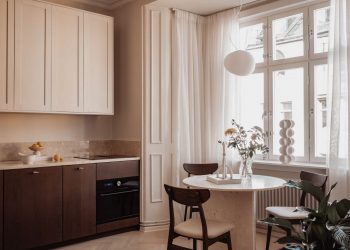 Lágy bézsbe öltöztetett lakás, skandináv chic lakberendezési stílus 47m2-en