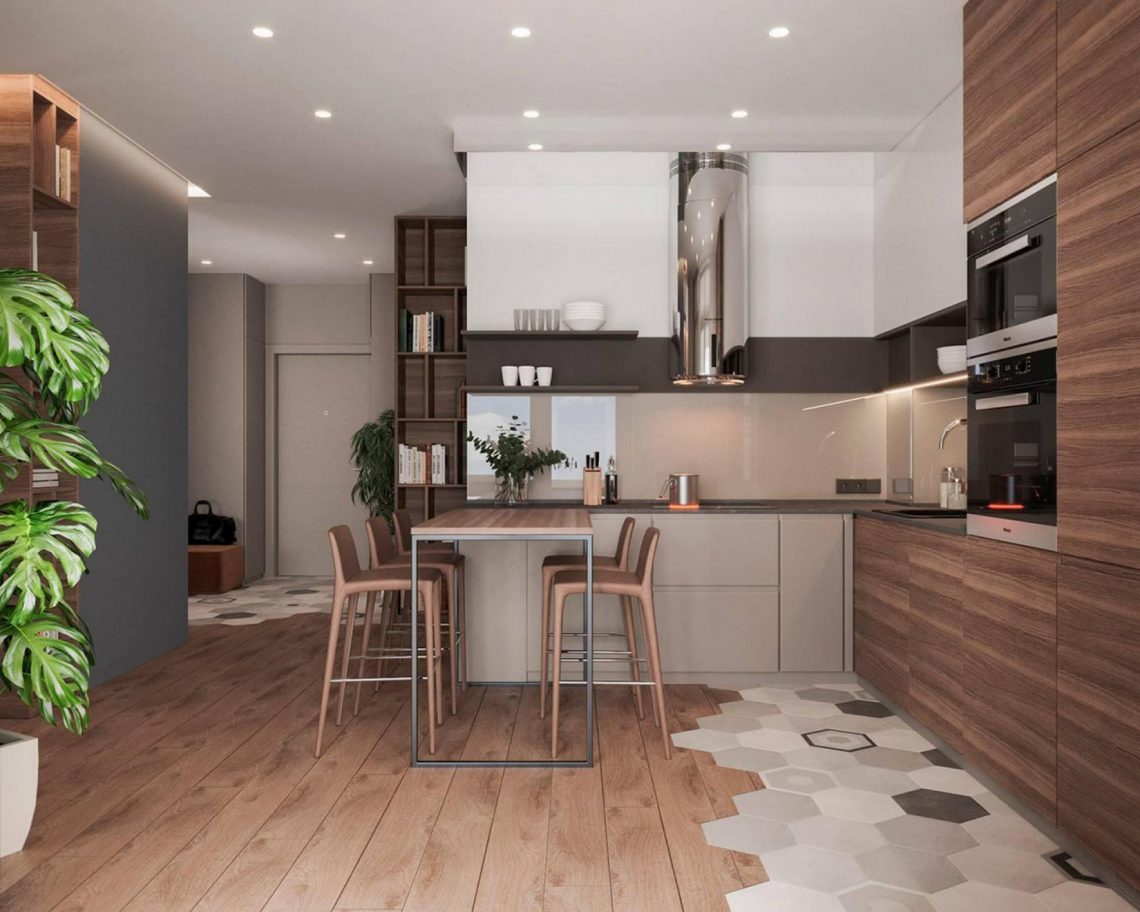 Otthonosan elegáns: meleg szürke és természetes fa szép összhangja 54m2-es lakásban