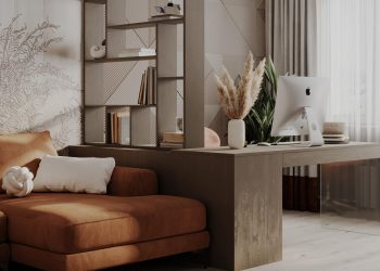 Anya és lánya meleg földszínekkel berendezett lakása otthoni munkahellyel, 70m2