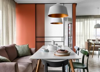 Család szabálytalan alaprajzú új lakásának egyedi berendezése 76m2-en