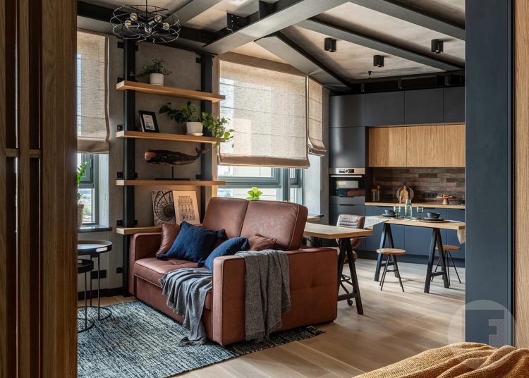 Férfiasra hangolt 45m2-es lakás loft stílusú berendezéssel