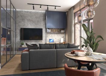 Harmonikus kontraszt: modern stúdiólakás berendezés színes elemekkel