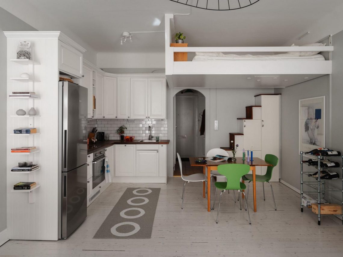 Kis lakás nagy térrel - társasági élethez hangolt nyitott elrendezés és fekvőgaléria 32m2-en