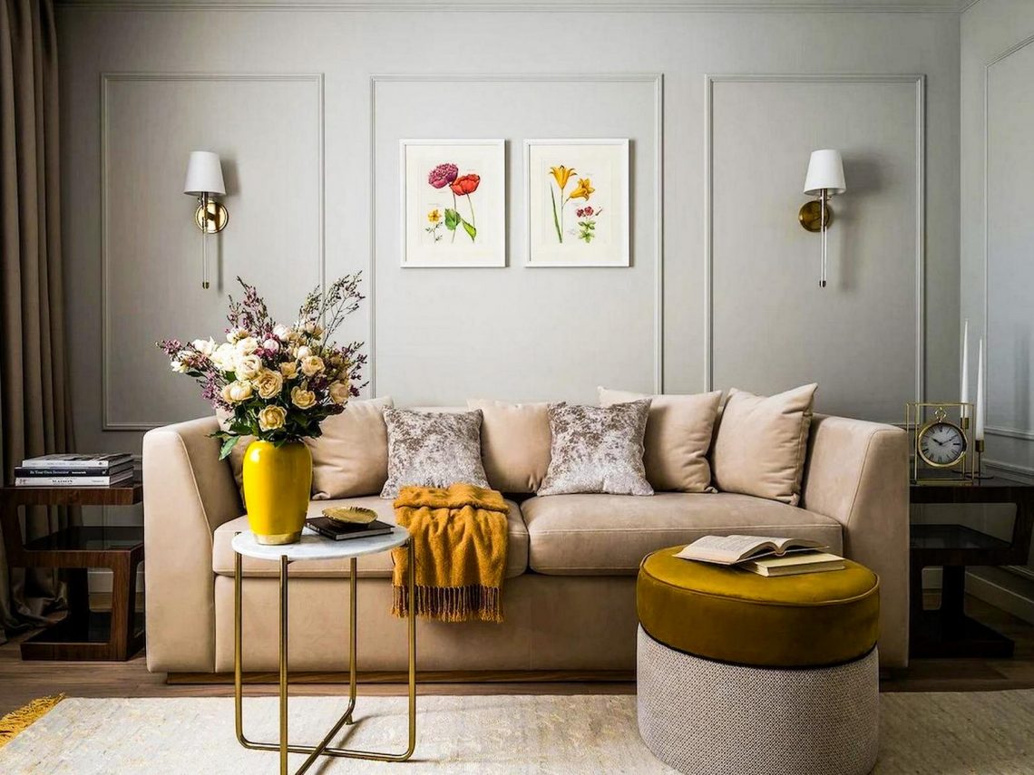 Ötletek kanapé mögötti fal díszítéséhez, 15 tipp és technika példákkal