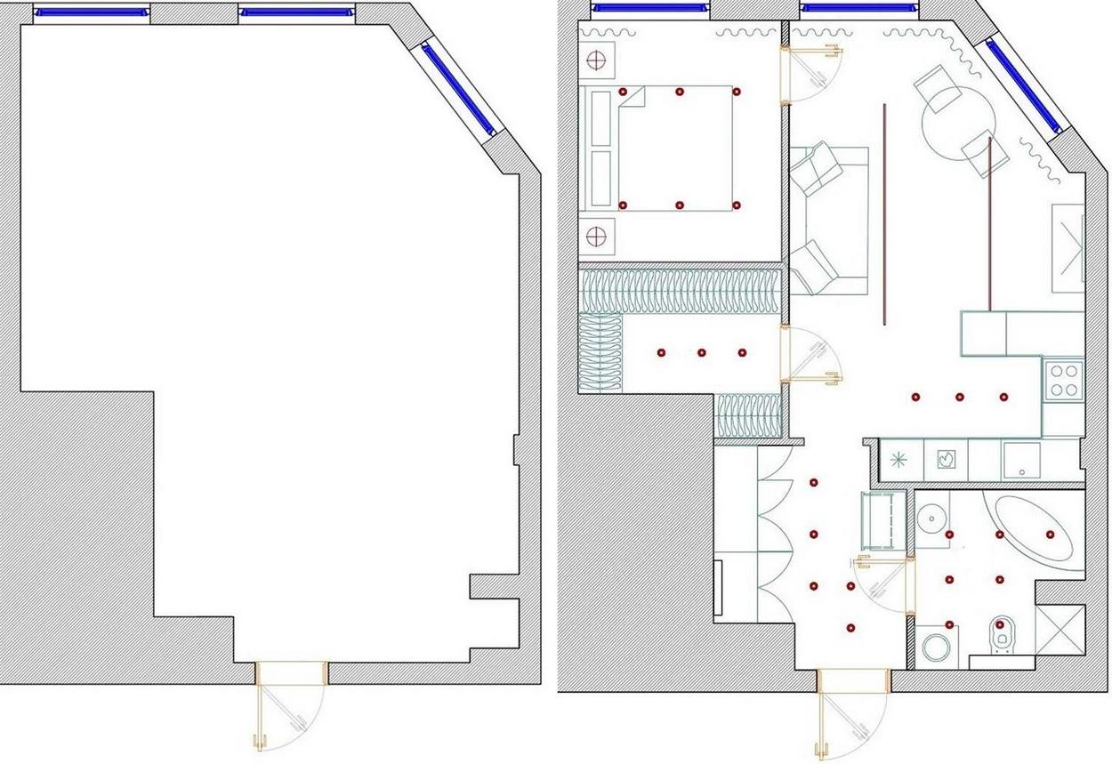 50m2-en a stílusos teret a berendezés színes elemei keltették életre