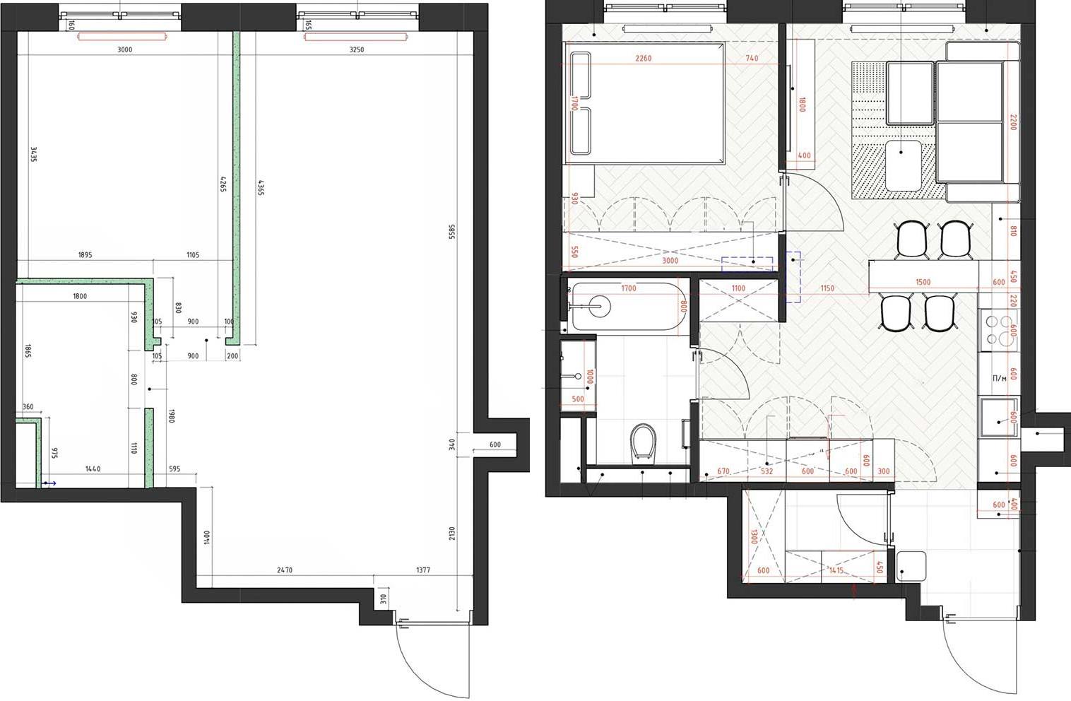 Átgondolt tárolóhelyek és modern, stílusos részletek 45m2-es lakás berendezésében