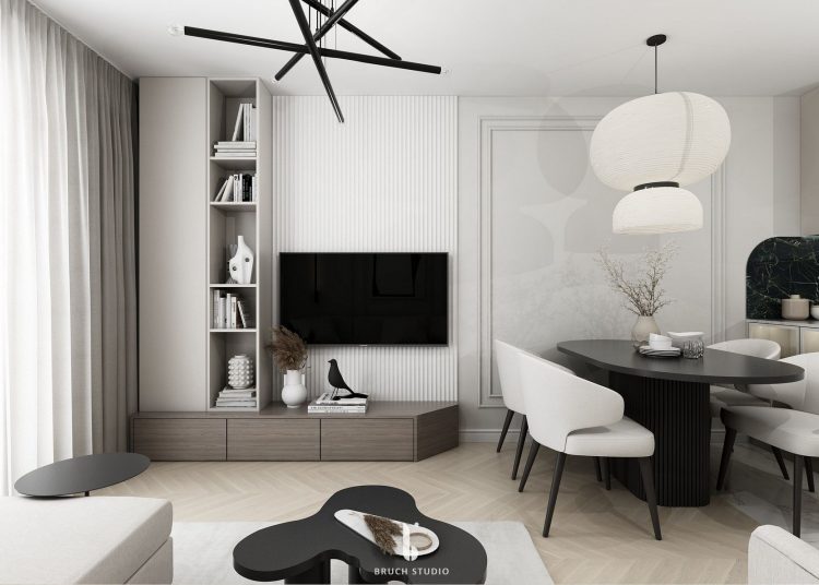 Elegáns, harmonikus monokróm lakberendezés 40m2-es lakásban