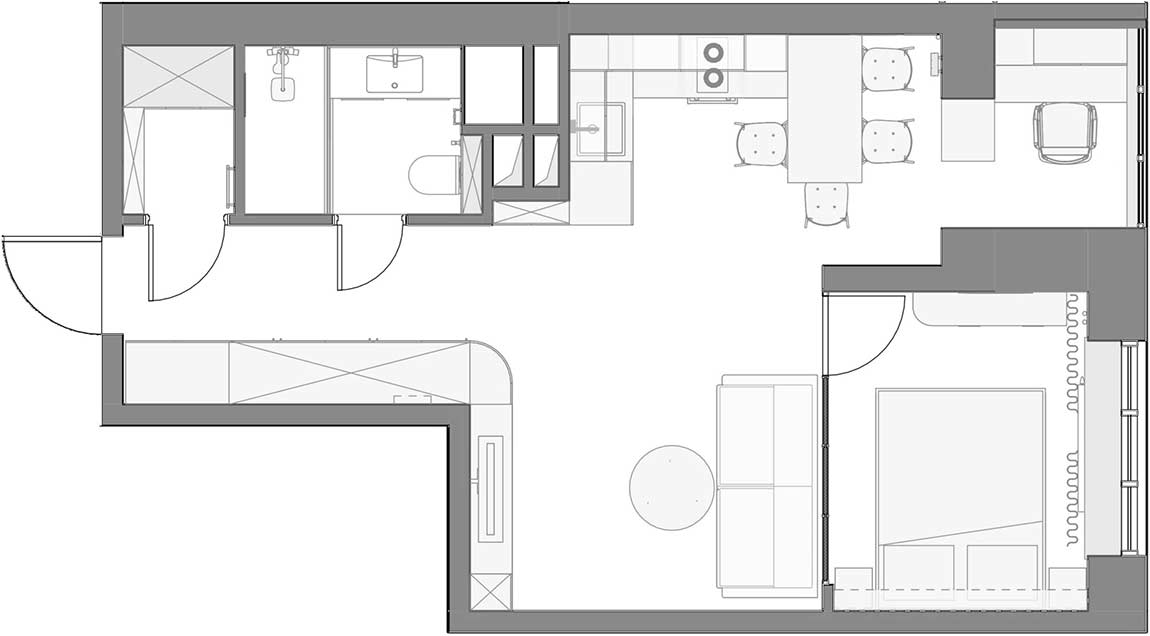 Finoman férfias modern design meleg faburkolatokkal 39m2