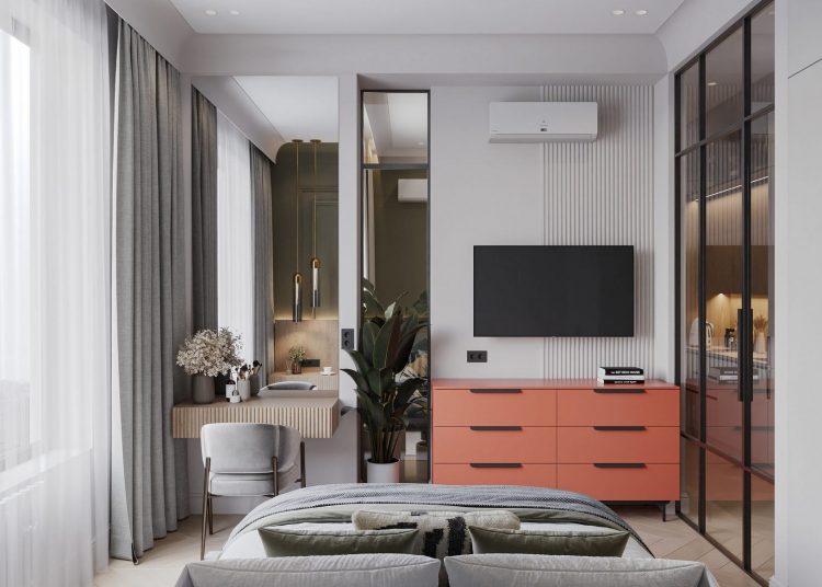 Karakteres és finoman nőies design harmóniája: modern városi otthon zsályazöld, korall és bézs részletekkel