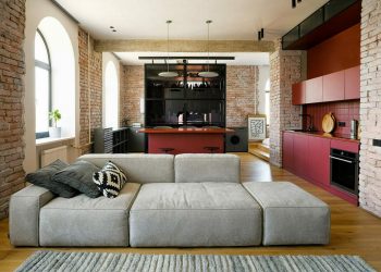 Legénylakás loft stílusban 68m2-en, régi téglaépületben - nyitott körkörös elrendezés