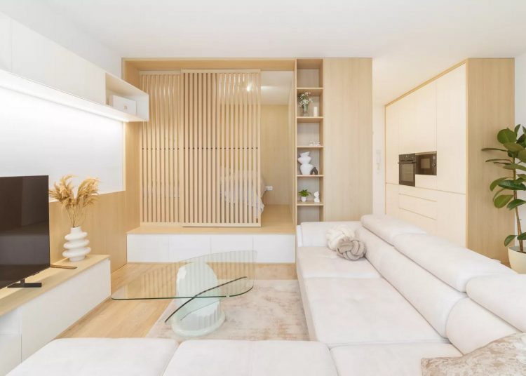 Fiatalos lakásberendezés egy személynek modern életstílushoz