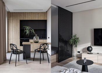 Letisztult, modern berendezés és otthoni munkához hely férfi 45m2-es lakásában