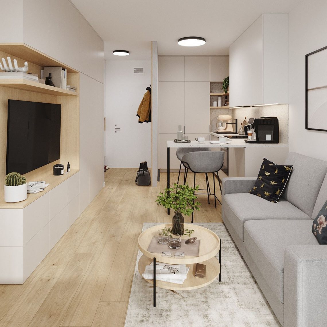 Rendkívül élhetően, ergonomikusan és stílusosan berendezett kis lakás