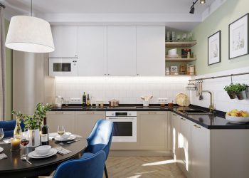 Színes falak és berendezés mértékkel alkalmazva fiatal nő és két cicájának otthonában