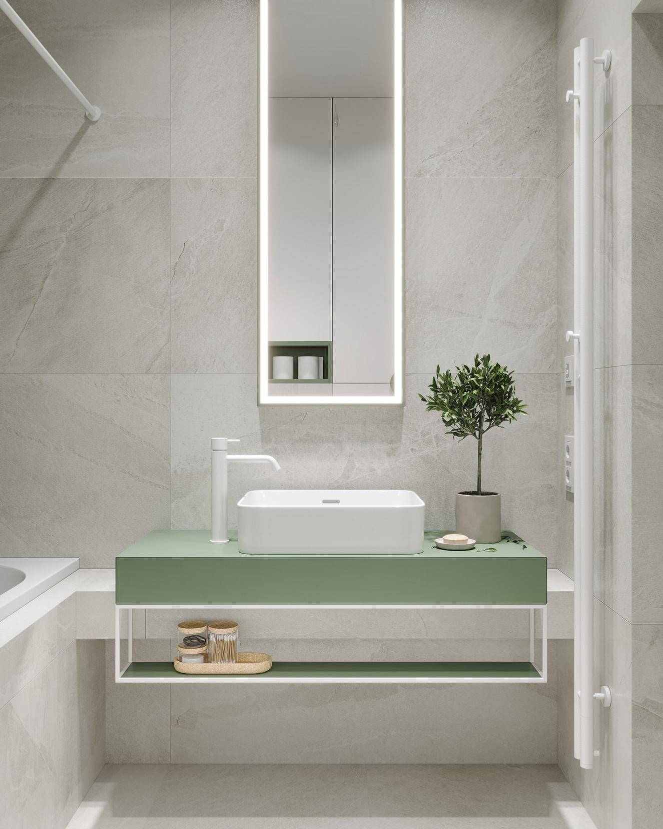 Diáklánynak berendezett 23m2-es lakás lágy szürke, fa és kellemes zöld szín kombinációjával Diáklánynak berendezett 23m2-es lakás lágy szürke, fa és kellemes zöld szín kombinációjával