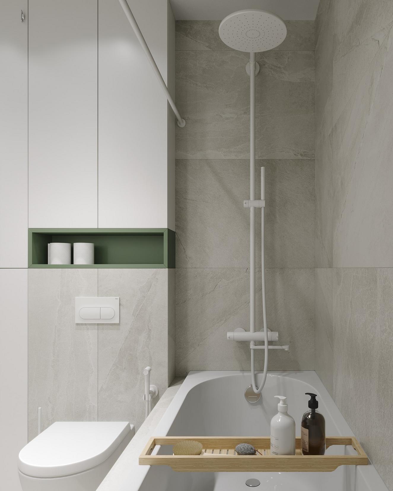 Diáklánynak berendezett 23m2-es lakás lágy szürke, fa és kellemes zöld szín kombinációjával Diáklánynak berendezett 23m2-es lakás lágy szürke, fa és kellemes zöld szín kombinációjával