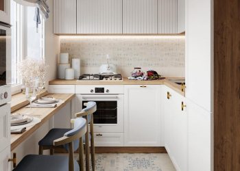 Kis konyha berendezés ötlet 6m2 területen, étkezőpult az ablakban