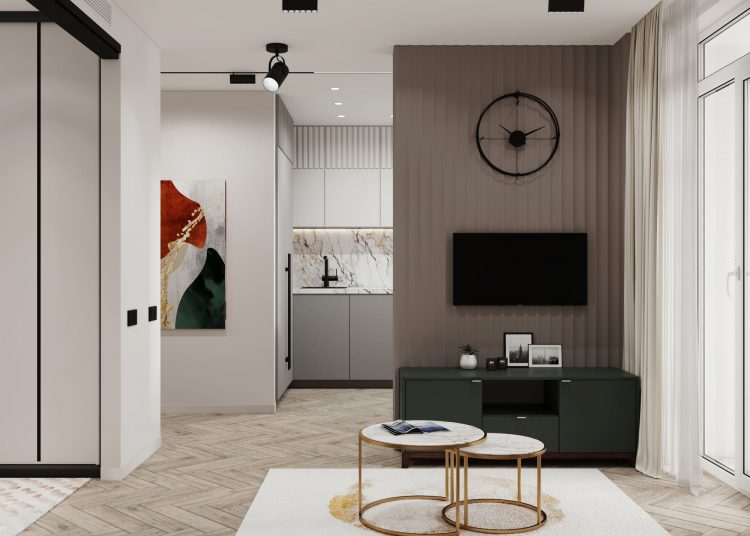 nagy méretű, fekete, kerek óra erőteljes fókuszpont a nappaliban