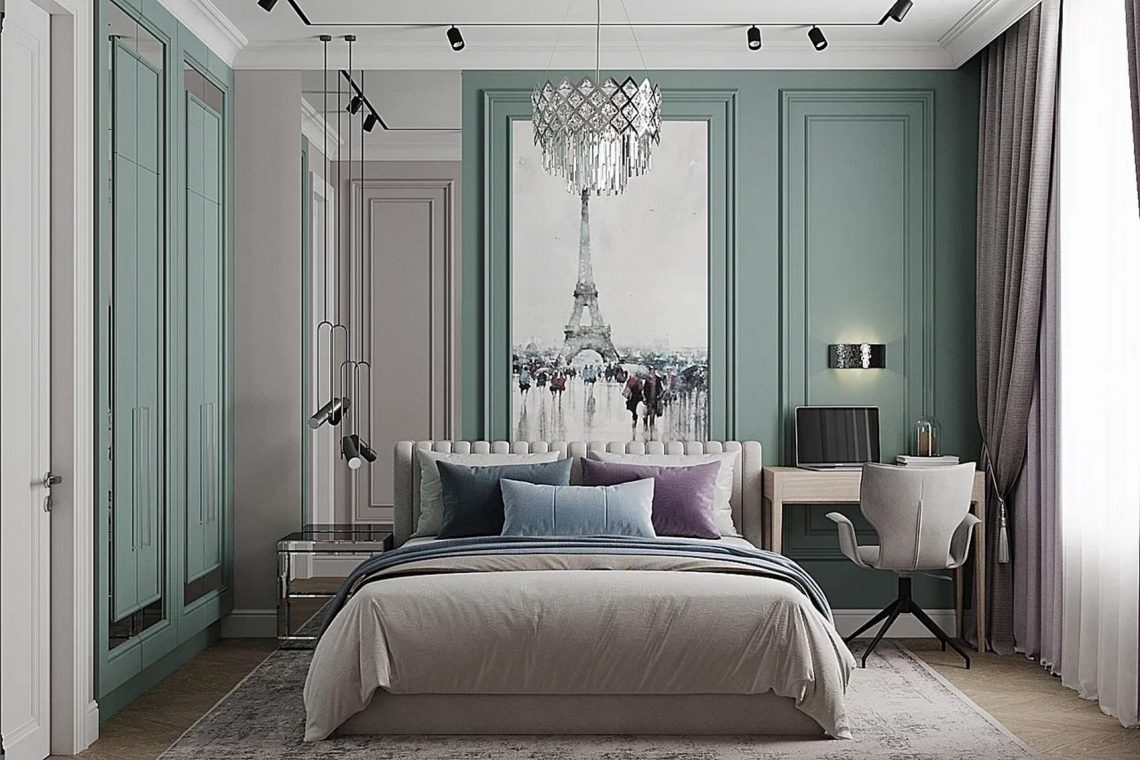 Mentazöld és lágy szürke színvilág idősebb nő 47m2-es otthonában