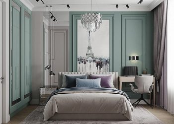 Mentazöld és lágy szürke színvilág idősebb nő 47m2-es otthonában