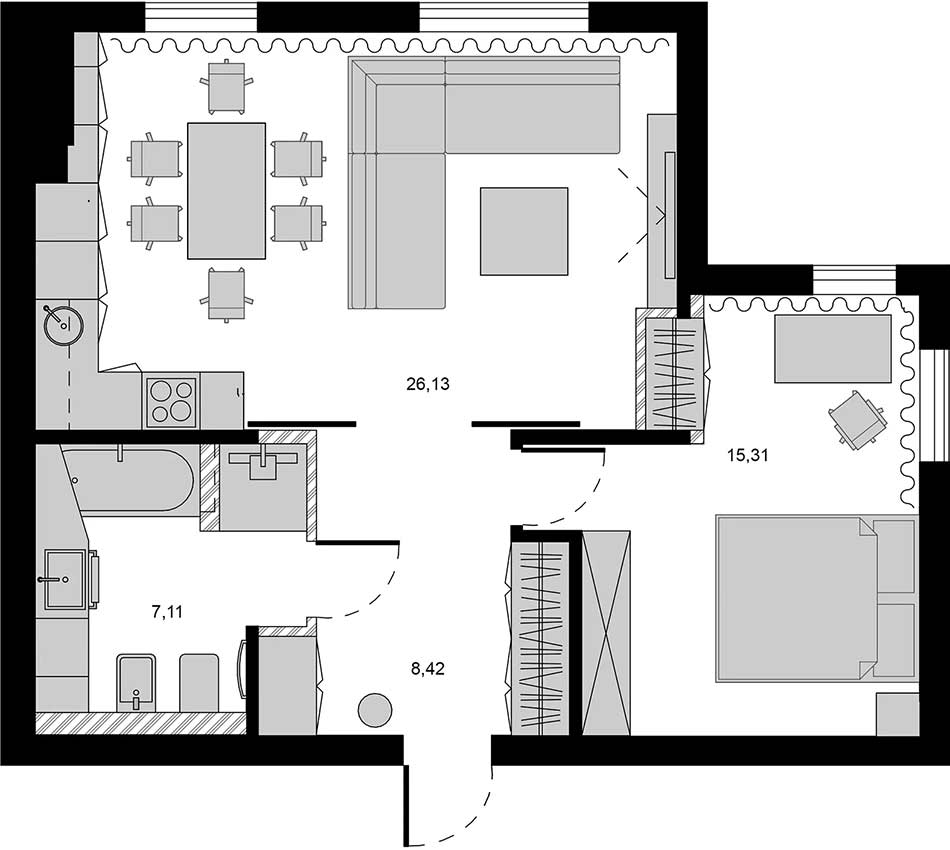 Modern, funkcionális férfi lakás 57m2-en