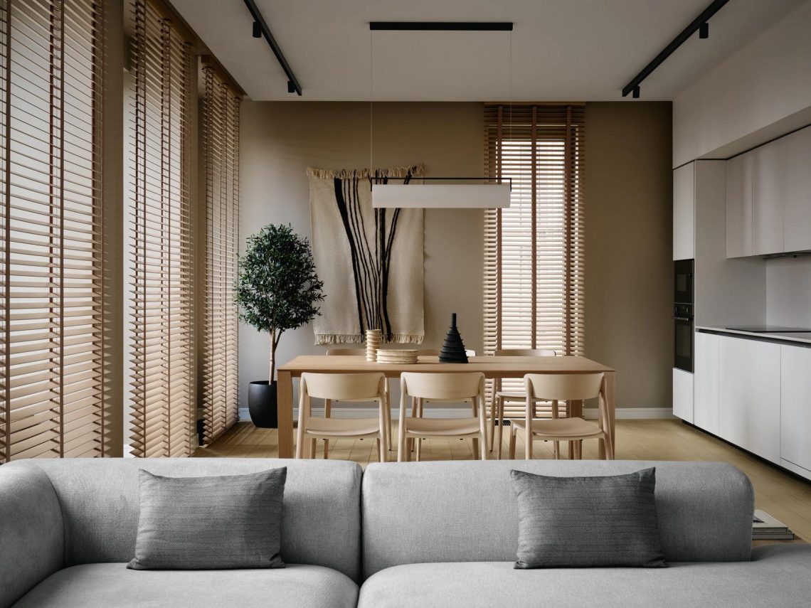 Fa reluxa, Japandi stílus: praktikum és kényelem ötfős család otthonában