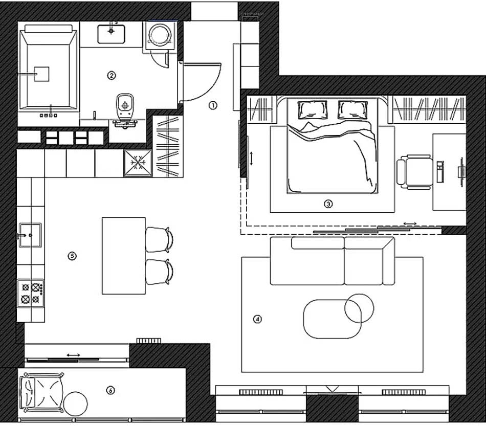 Férfias, modern legénylakás, letisztult vonalak, monokróm színvilág 63m2-en