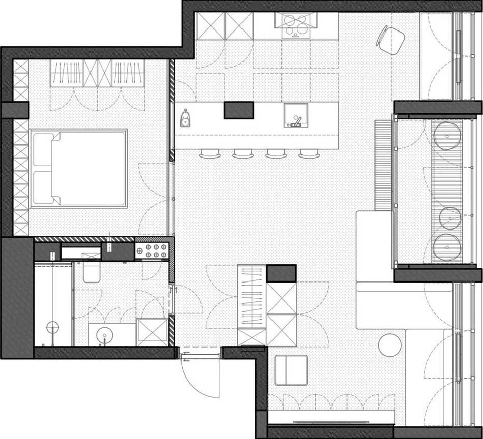 Homoktövis és cseresznye színek, modern stílus 67m2-es lakásban