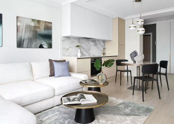 Lakásdekoráció sok fehérrel, modern stílus és klasszikus elemek 52m2-en