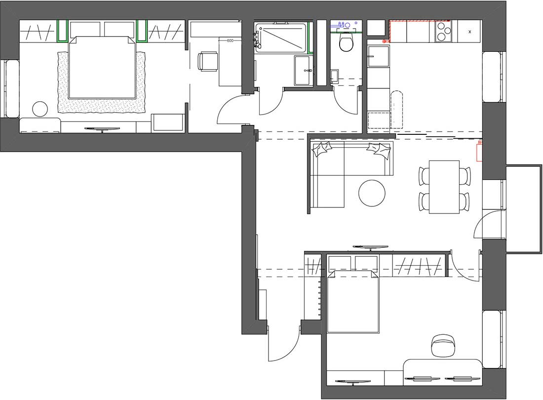 Színes családi otthon modern, klasszikus és etnikai elemekkel, 70m2