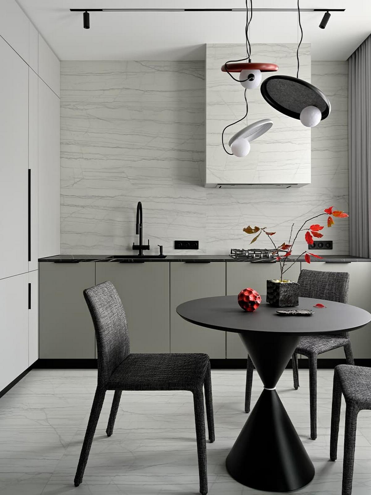 3D falpanel a fő dekorelem a fiatal férfinak berendezett modern lakásban