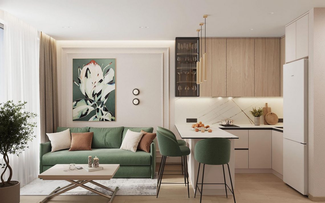 Elegáns lakásberendezés: természetes színek, modern klasszikus stílus