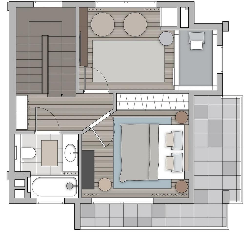 Háromszintes sorház berendezés Mallorca hangulatával, otthonos dekorációval